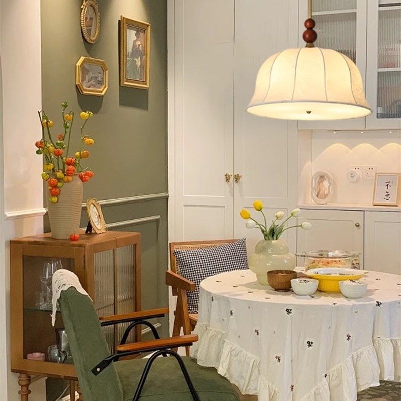 复古风法式卧室布艺餐桌吊灯花纹中古餐厅吧台实木浪漫房间主灯具,家装灯饰光源,餐厅吊灯,淘宝优惠券,粉丝福利购,淘宝优惠卷