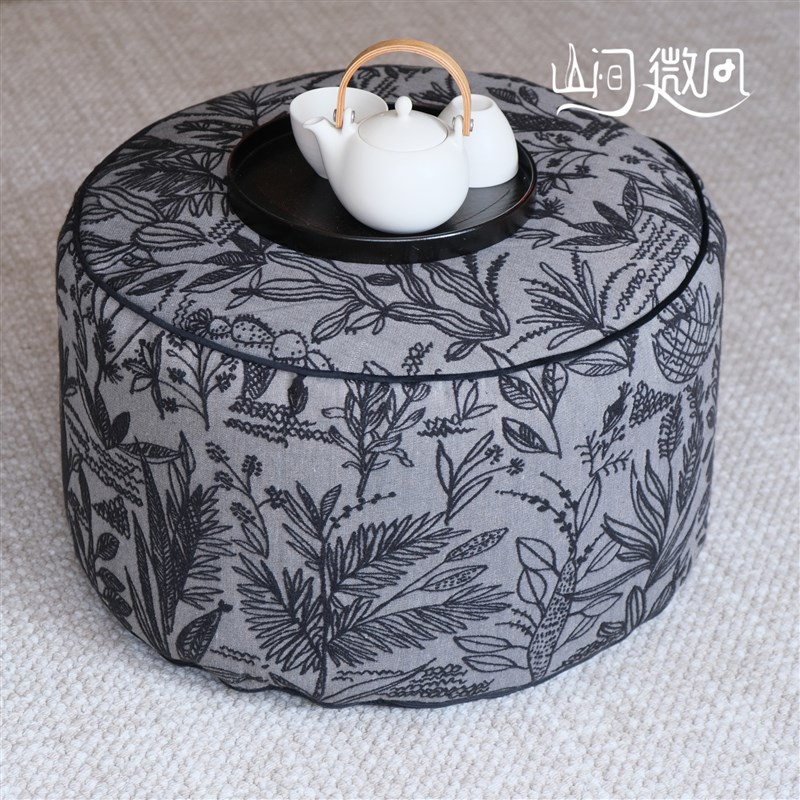 中古风法式复古坐墩圆形蒲团地毯墩子懒人沙发脚踏中式矮凳子咖色