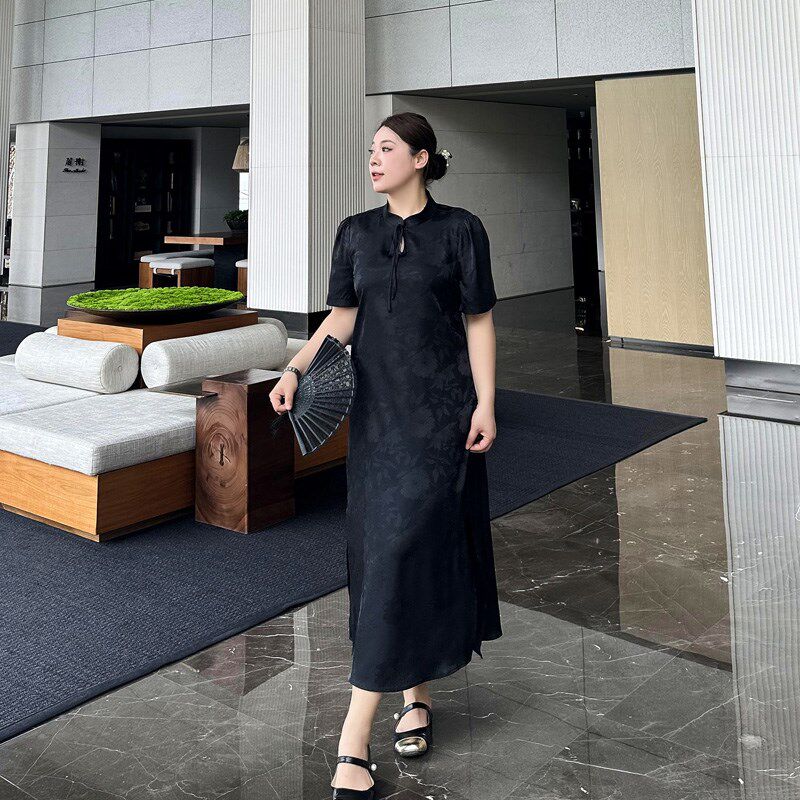 大码新中式改良旗袍裙2024年夏季新款胖妹妹mm遮肚显瘦气质连衣裙
