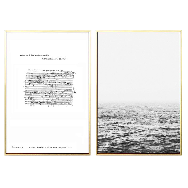 北欧风格装饰画客厅沙发背景墙挂画卧室餐厅壁画黑白创意海的乐章