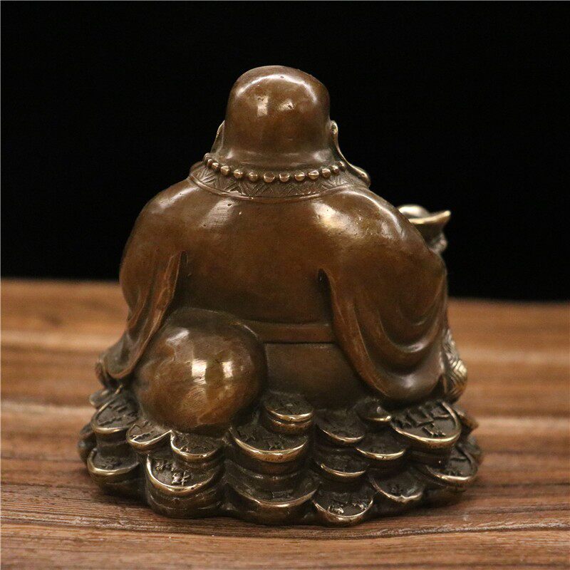 纯铜弥勒佛像汽车车内饰品笑佛办公桌面摆件佳节送礼