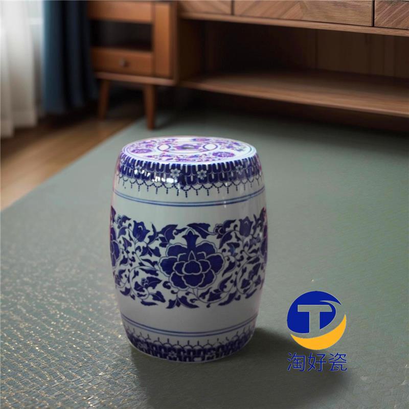 陶瓷凳子家居摆件换鞋凳景德镇青花瓷器矮凳中式圆凳鼓墩凉墩浴凳