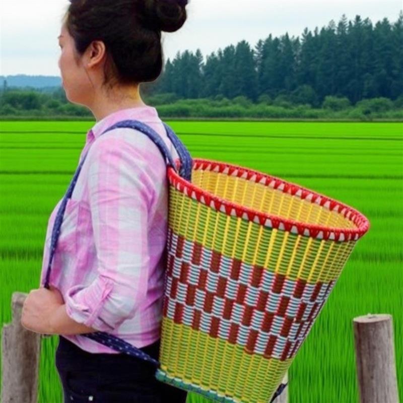 塑胶背篓背篼彩色家用塑料背框装水桶非竹编收纳框舞蹈道具包邮