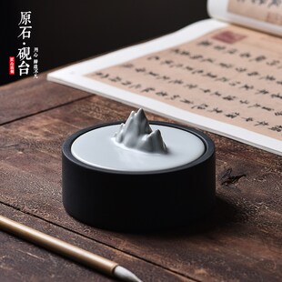 原石砚台书法专用带盖砚台陶瓷墨碟不干墨多功能墨池笔舔研墨可磨