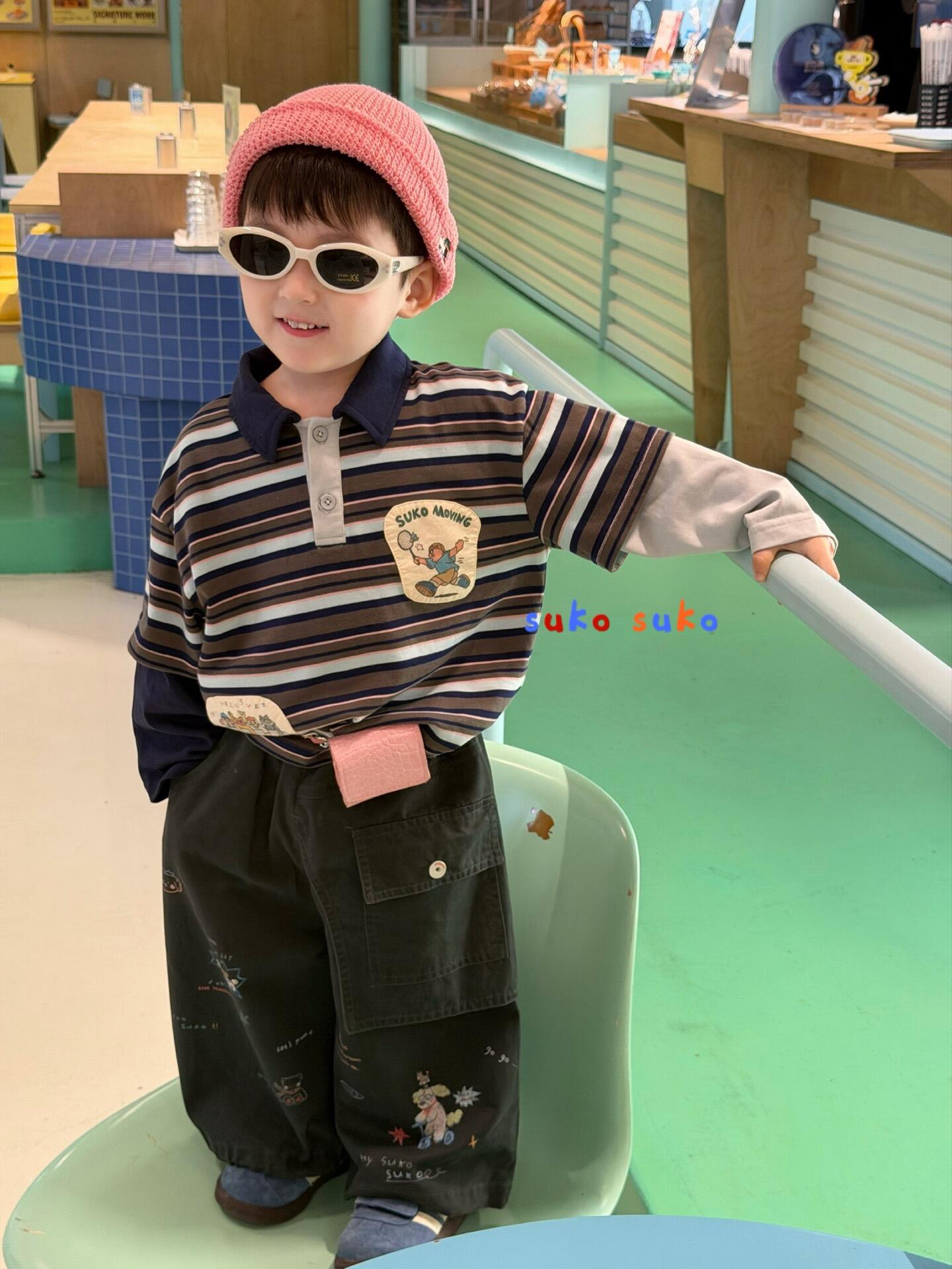 苏可童装男童套装春秋款2026新款儿童洋气时髦条纹衬衫套装