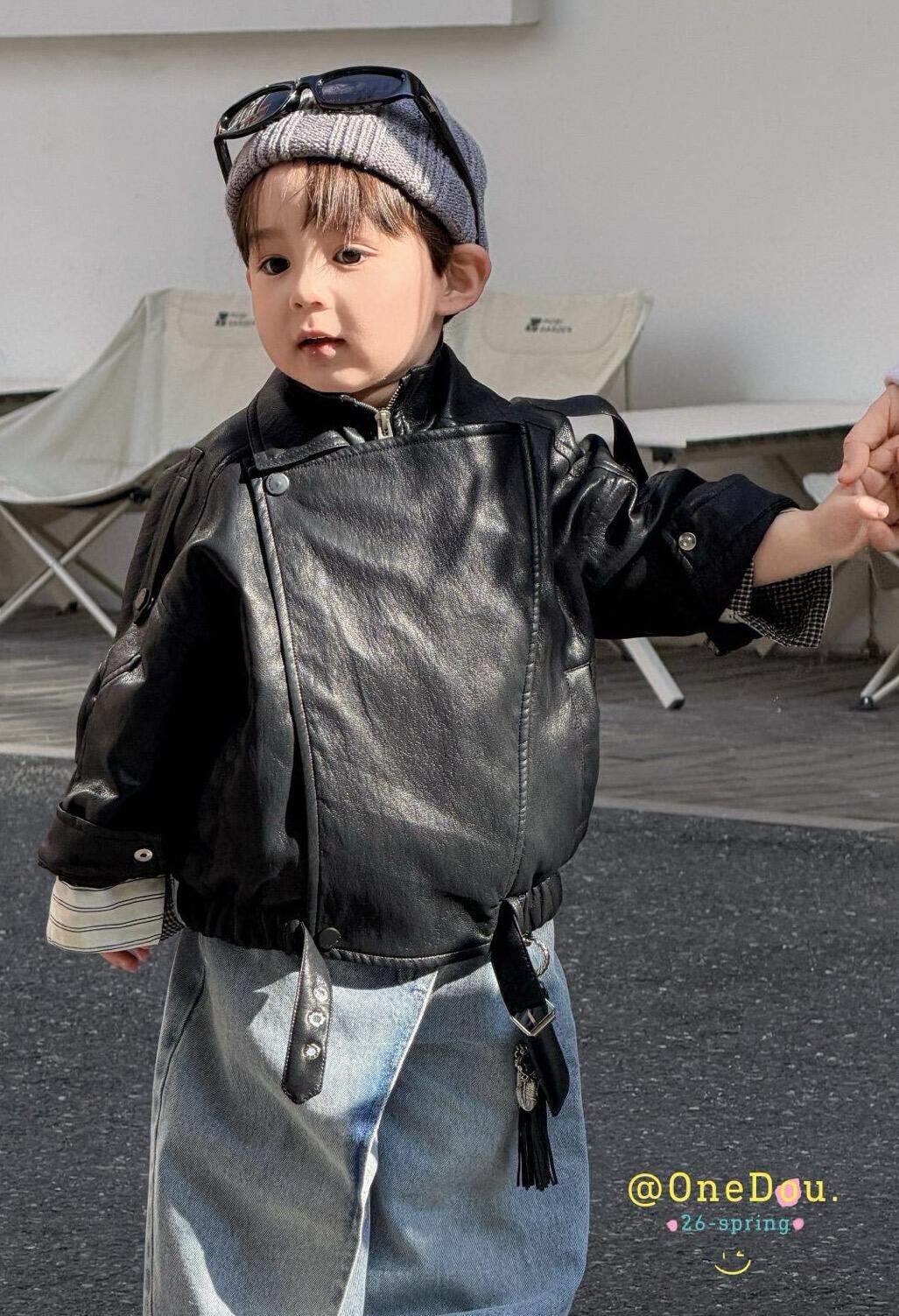 one豆男童皮衣外套2026新款韩版帅气时髦皮夹克春秋款机车服潮