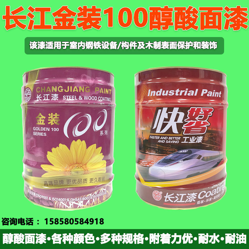 长江金装100醇酸面漆铁红防锈钢结构栏杆铁门耐腐氟碳工业金属漆