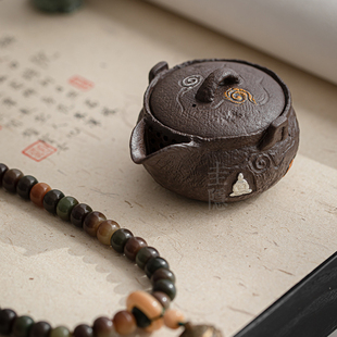 圭隐堂老岩泥茶壶家用单壶仿古手工鎏银佛印宝瓶泡茶器防烫手抓壶