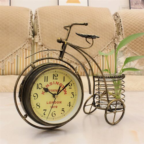 欧式田园客厅钟表玄关摆件时尚静音台钟座钟三轮车钟卧室台式钟表