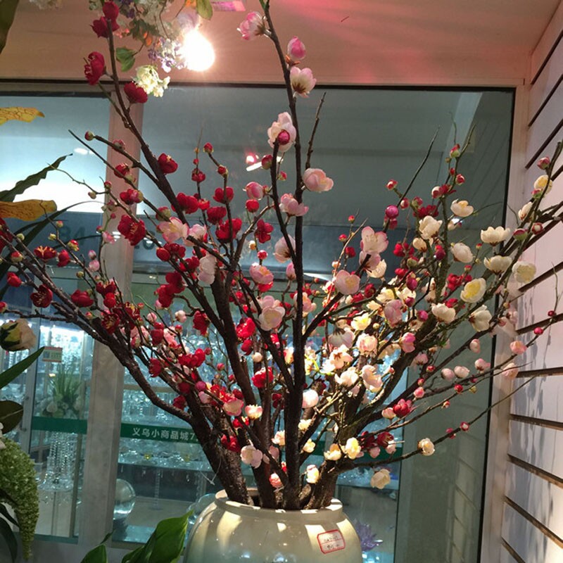 复古中式风客厅单枝高档假腊梅花仿真花干花枝落地大防真装饰摆件