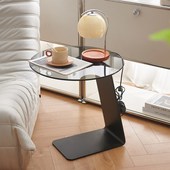 玻璃茶几小户型家用客厅2024新款 高端圆形茶桌卧室坐地创意小边几