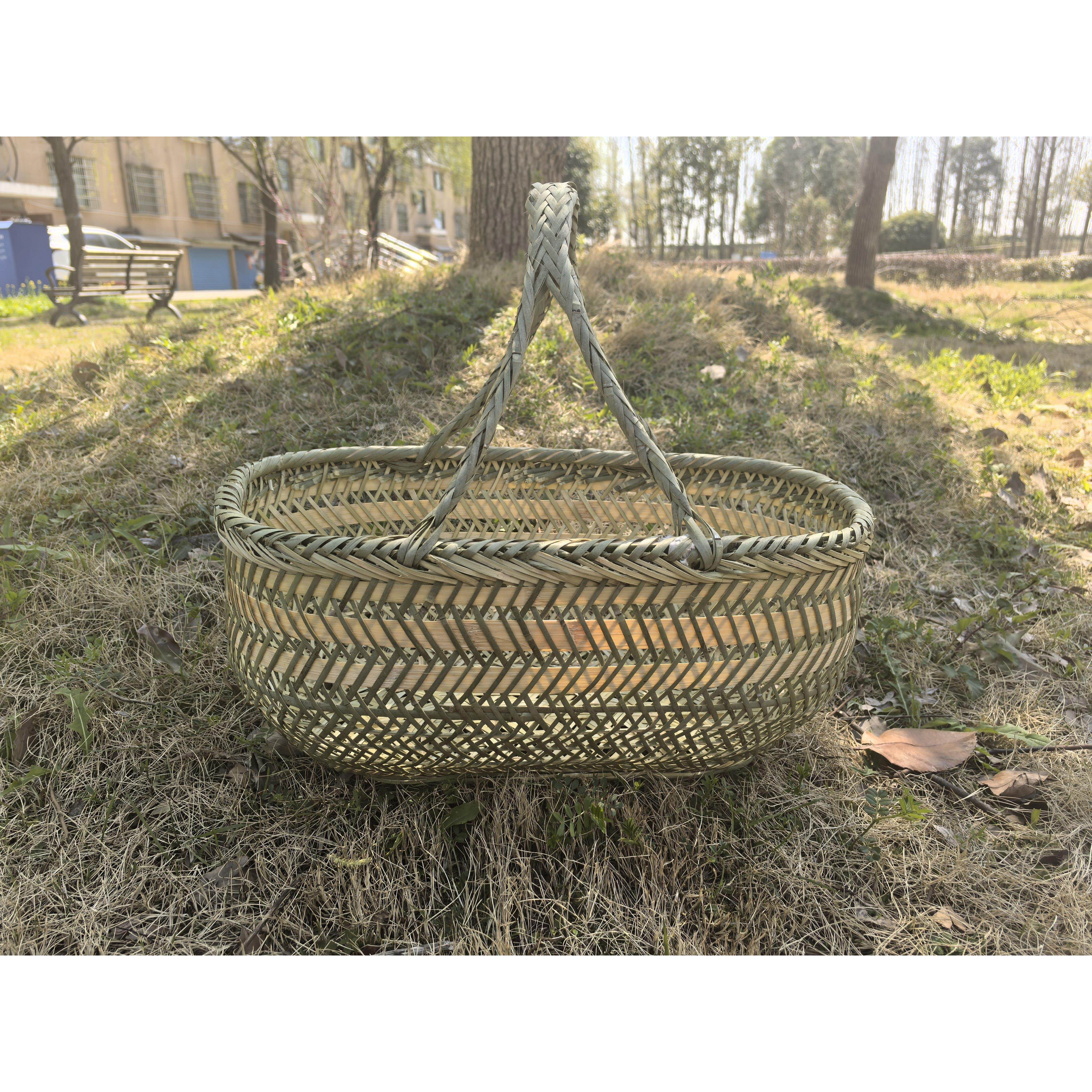 家用手提洗买菜竹编篮大号农村采摘手工竹篮子厨房收纳菜篮筐长圆