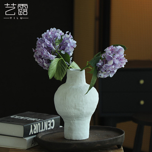 艺术设计高级感绿植花瓶餐桌复古客厅小摆件素白中古侘寂陶瓷花器