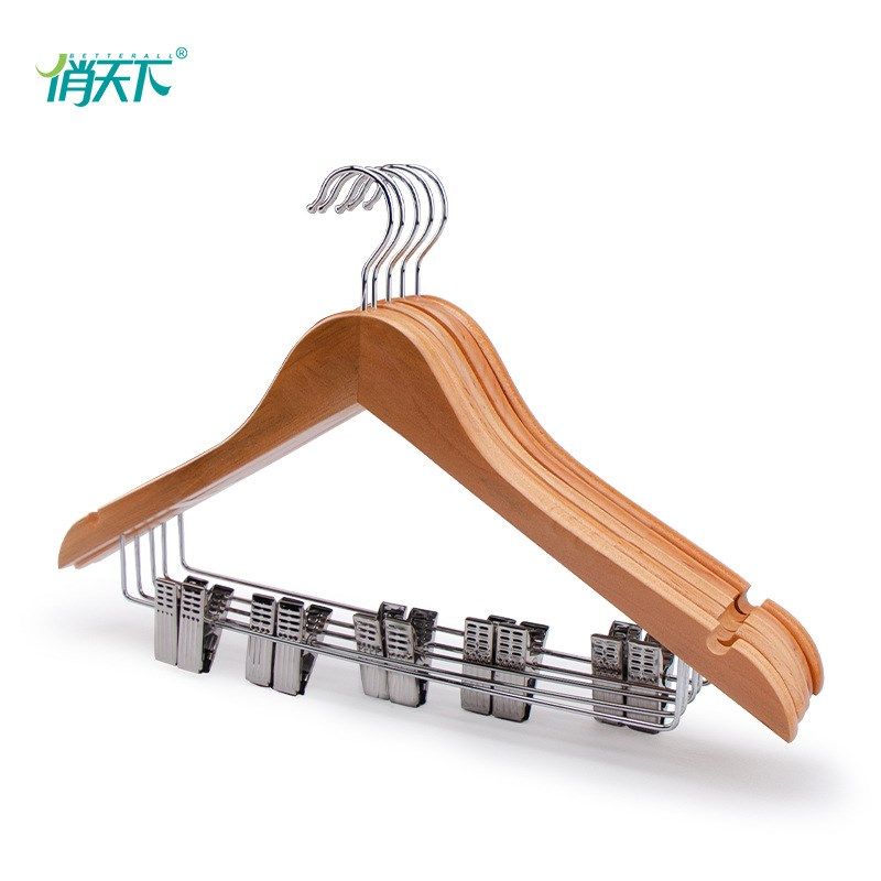 俏天下实木衣架带夹子木头衣撑本色酒店宾馆木质裤夹裙夹套装高档,收纳整理,木质衣架,淘宝优惠券,粉丝福利购,淘宝优惠卷