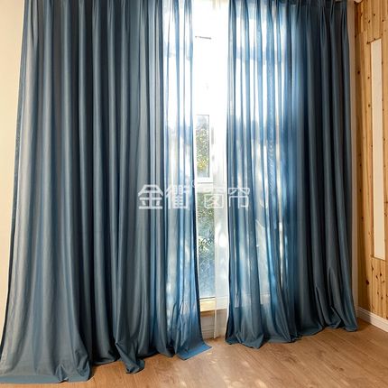 洛可可大气灰蓝色防勾抗皱厚重纱帘法式雾霾蓝色客厅书房卧室窗纱