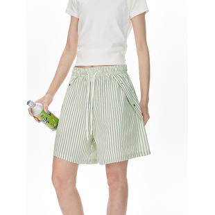 男 松紧腰宽松显瘦百搭五分裤 条纹休闲短裤 女夏薄款