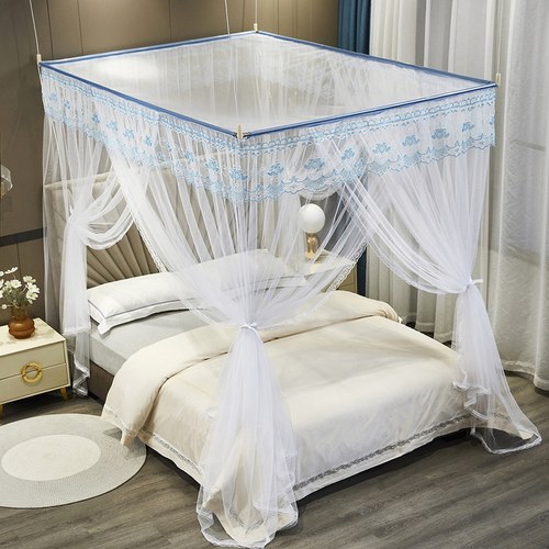 新款免安装吊顶挂绳式落地伸缩蚊帐家用卧室三开门公主风方便拆洗