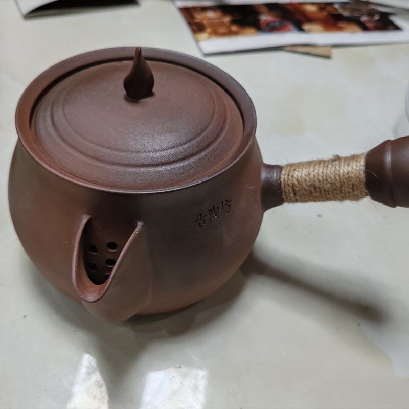 老岩泥煮茶养生烧水陶壶侧把大容量白普洱黑花茶壶办公室功夫茶具