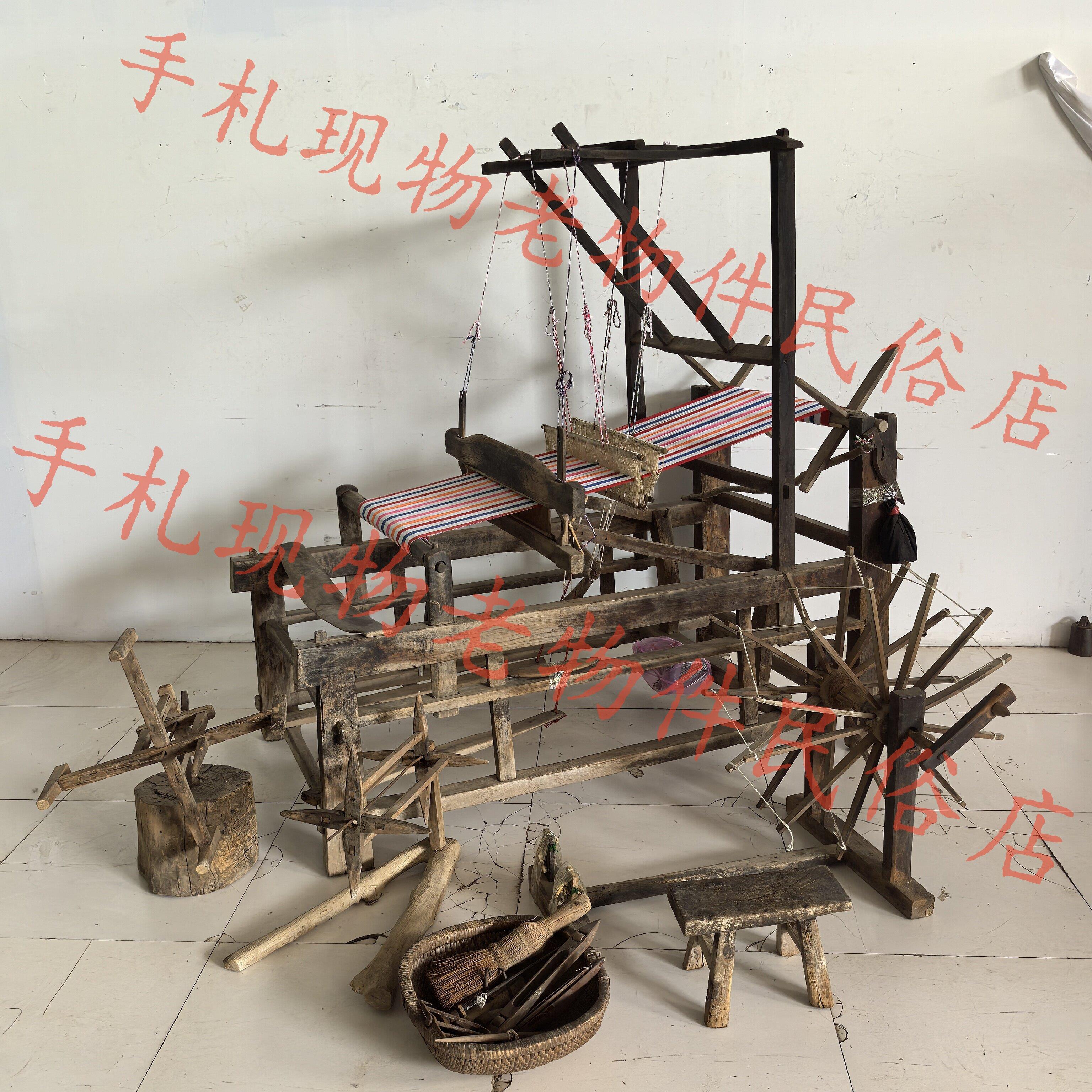 民俗老物件织布机纺线 线车覆古怀旧老式手工织布机绕线 线器圆子