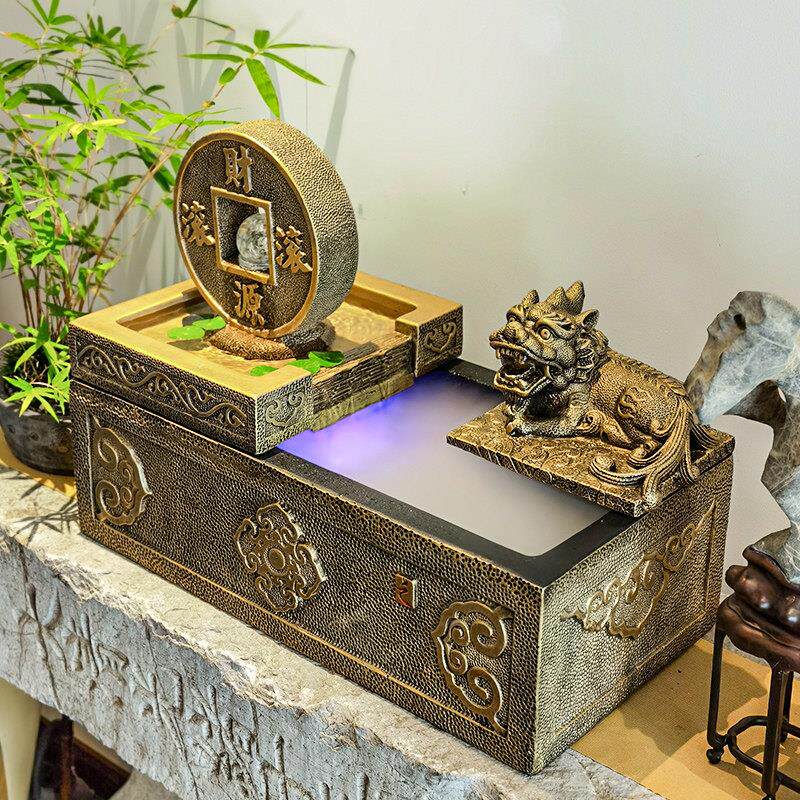 中式招财流水摆件循环水新中式客厅茶室桌面装饰品办公室生财礼品