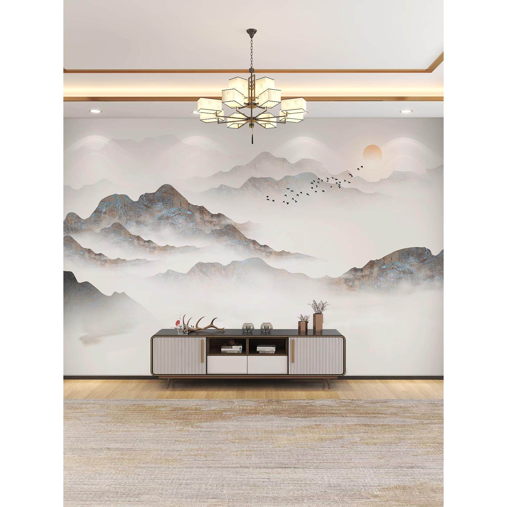 电视背景墙壁纸定制中式水墨山水壁画3d立体壁布客厅沙发自粘墙布