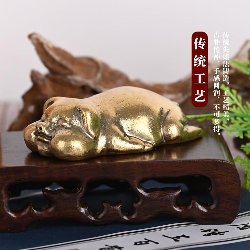 铜猪摆件创意可爱趴趴猪萌萌猪黄铜金猪家居客厅装饰品十二生肖猪