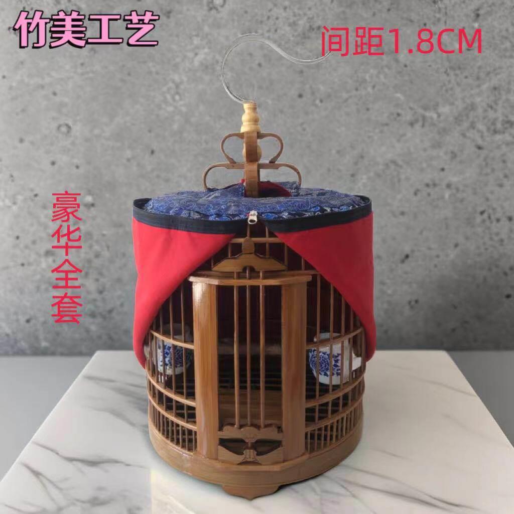 新款柳州插门隔斗鸟笼手工竹制画眉鸟笼八哥鹩哥高档圆形鸟笼子