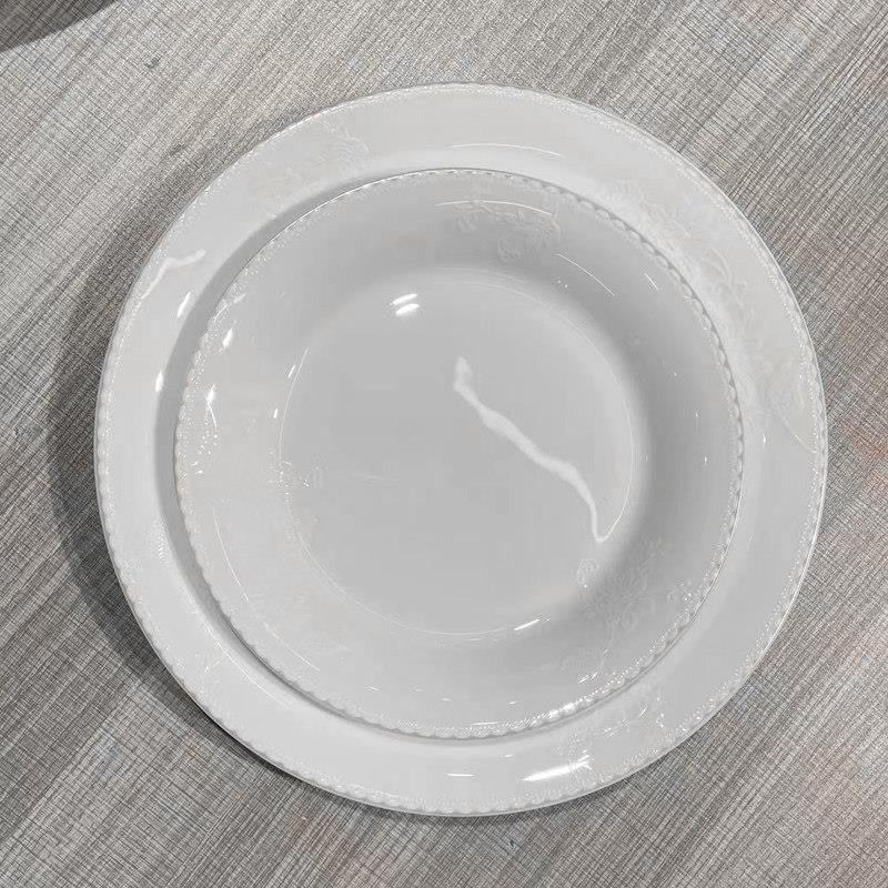 景德镇陶瓷 浮雕碗碟套装家用简约现代 轻奢骨瓷餐具套装碗盘家用图片