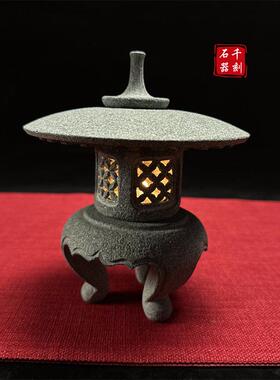 青石小灯笼盆景茶道摆件天然石头宫灯装饰托盆鱼缸造景假山装饰