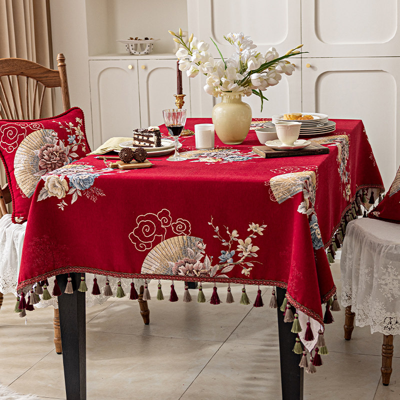 欧式红色桌布喜庆结婚婚庆台布高级感茶几盖布喜事餐桌布长方形,居家布艺,桌布,淘宝优惠券,粉丝福利购,淘宝优惠卷