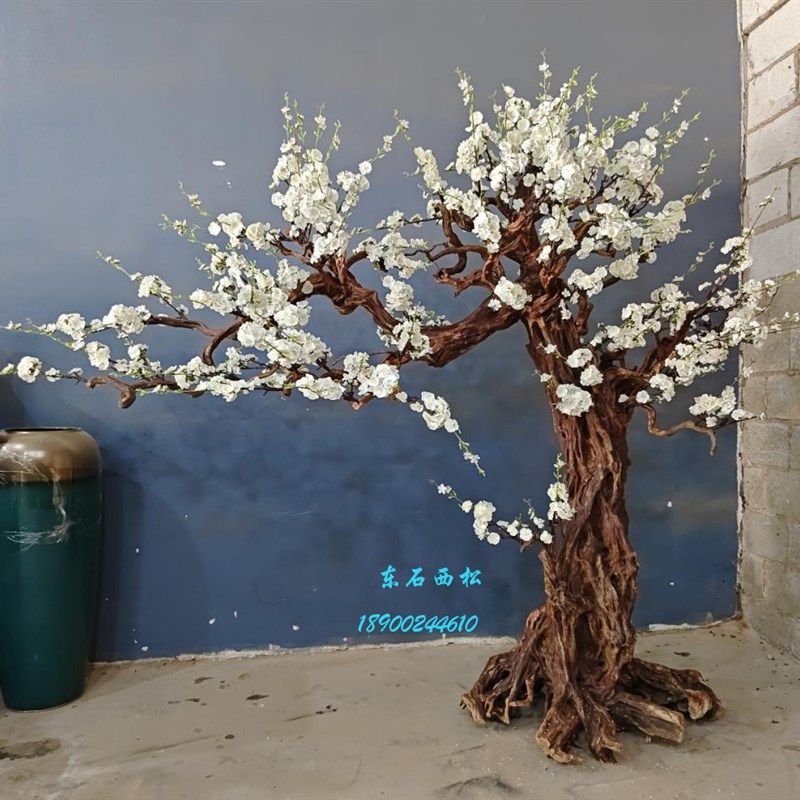 大型仿真树 梅花腊梅树梨花摄影道具落地摆件实木假树造型树定制