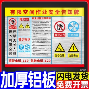 有限空间安全告知牌警示标识牌工厂车间生产警告标志定制受限密闭