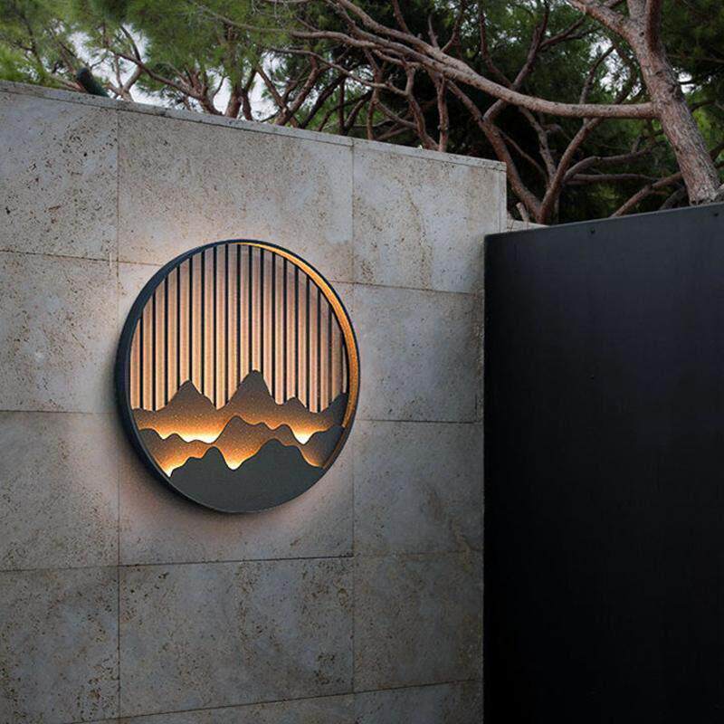 太阳能壁灯户外防水新中式玄关庭院别墅花园室外圆形影壁墙景观灯
