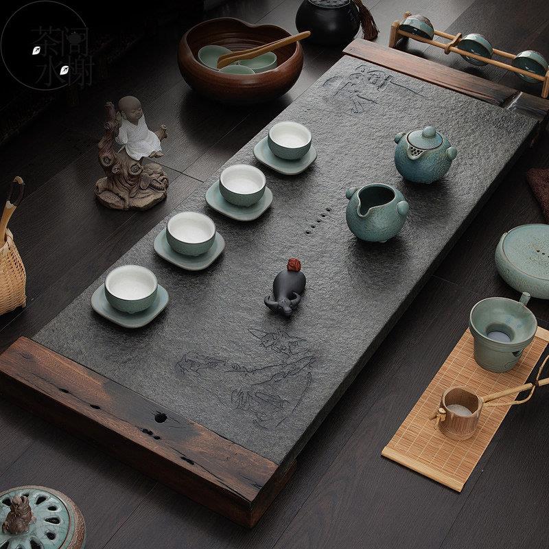 高档天然乌金石茶盘整块复古风茶台家用新中式茶具茶托办公室茶海