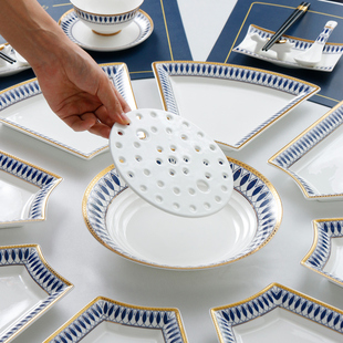 瑞玖 8人圆桌转盘餐具家用过年盘子组合骨瓷餐盘套装碗碟家庭拼盘