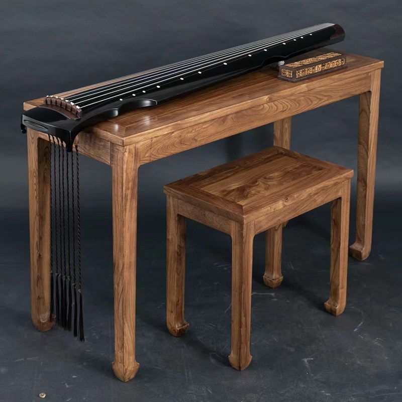 大漆榆木古琴桌凳实木擦生漆榫卯浅缅花色马蹄脚书画桌茶桌初学者