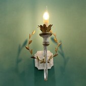 法式 乡村金色麦穗叶子单头蜡烛壁灯复古做旧木艺客厅走廊过道墙灯