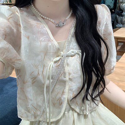 新中式盘扣连衣裙女夏两件套气质收腰显瘦绝美仙女温柔风吊带长裙