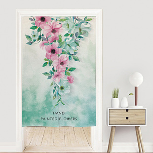 北欧植物花厨房门帘卧室布艺隔断帘卫生间遮挡布帘长帘定制免打孔