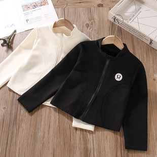 女童卫衣外套春秋季2024新款黑白色儿童洋气休闲女孩长袖短款上衣