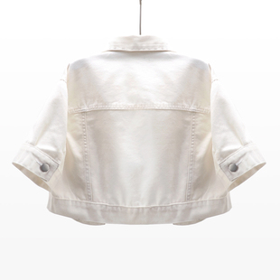 2022夏季新款贴布短袖牛仔外套女宽松短款小披肩上衣开衫白色薄款