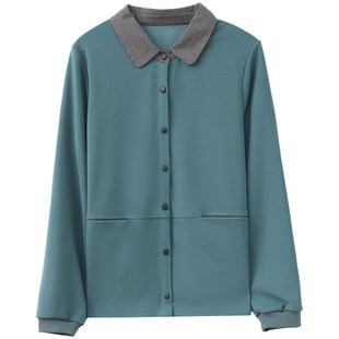 中年妈妈衬衫长袖春秋洋气40岁50短款中老年外套女翻领薄款秋上衣