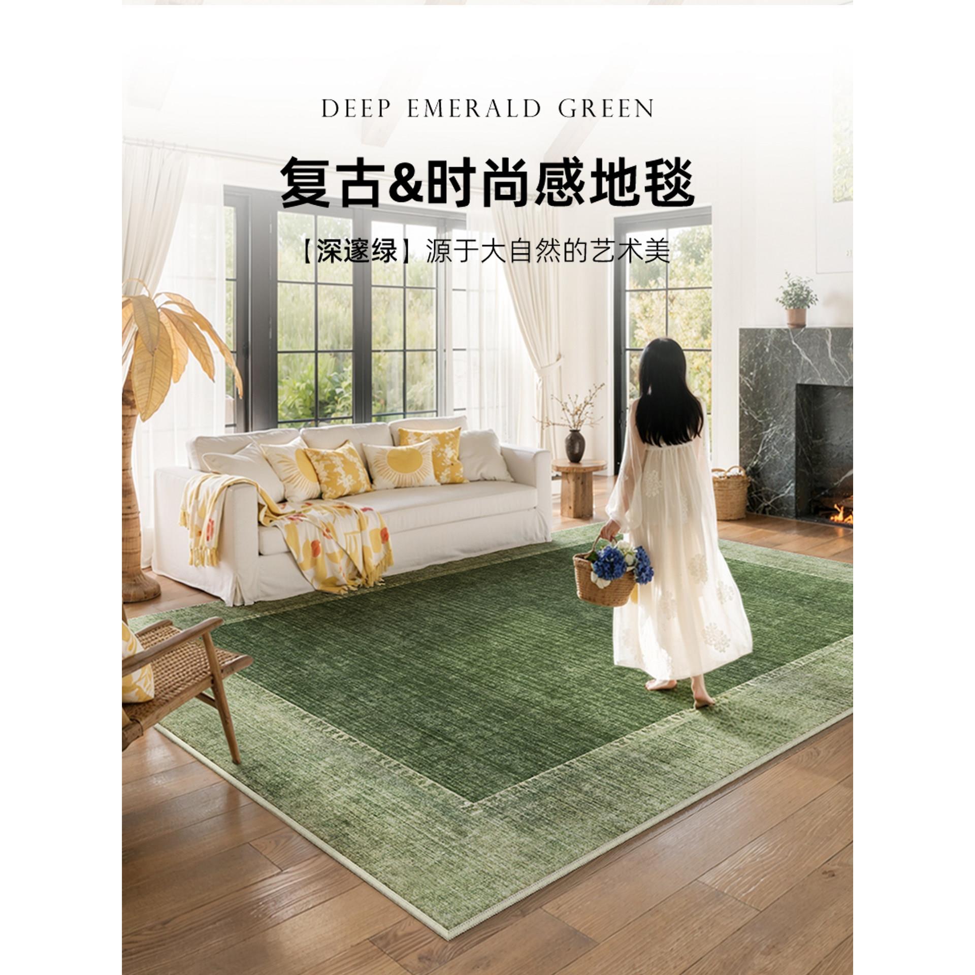 法式地毯客厅2025新款绿色家用房间沙发免洗可擦卧室床边毯免打理