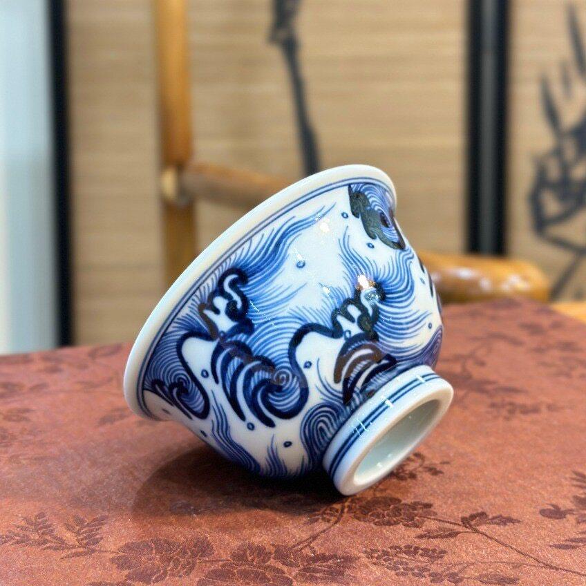 景德镇手绘青花复古主人杯茶碗压手杯客户长辈送礼家用不烫手茶具