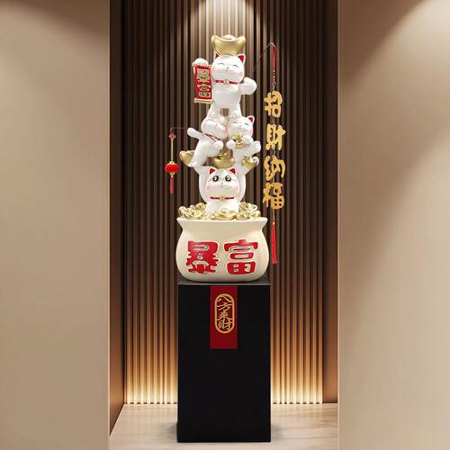 入户玄关招财猫摆件客厅电视柜旁大型落地竖高级装饰新店开业礼物