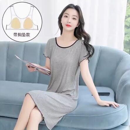 莫代尔短袖睡裙夏薄款网红学生ins带胸垫睡衣家居服洋装可外穿