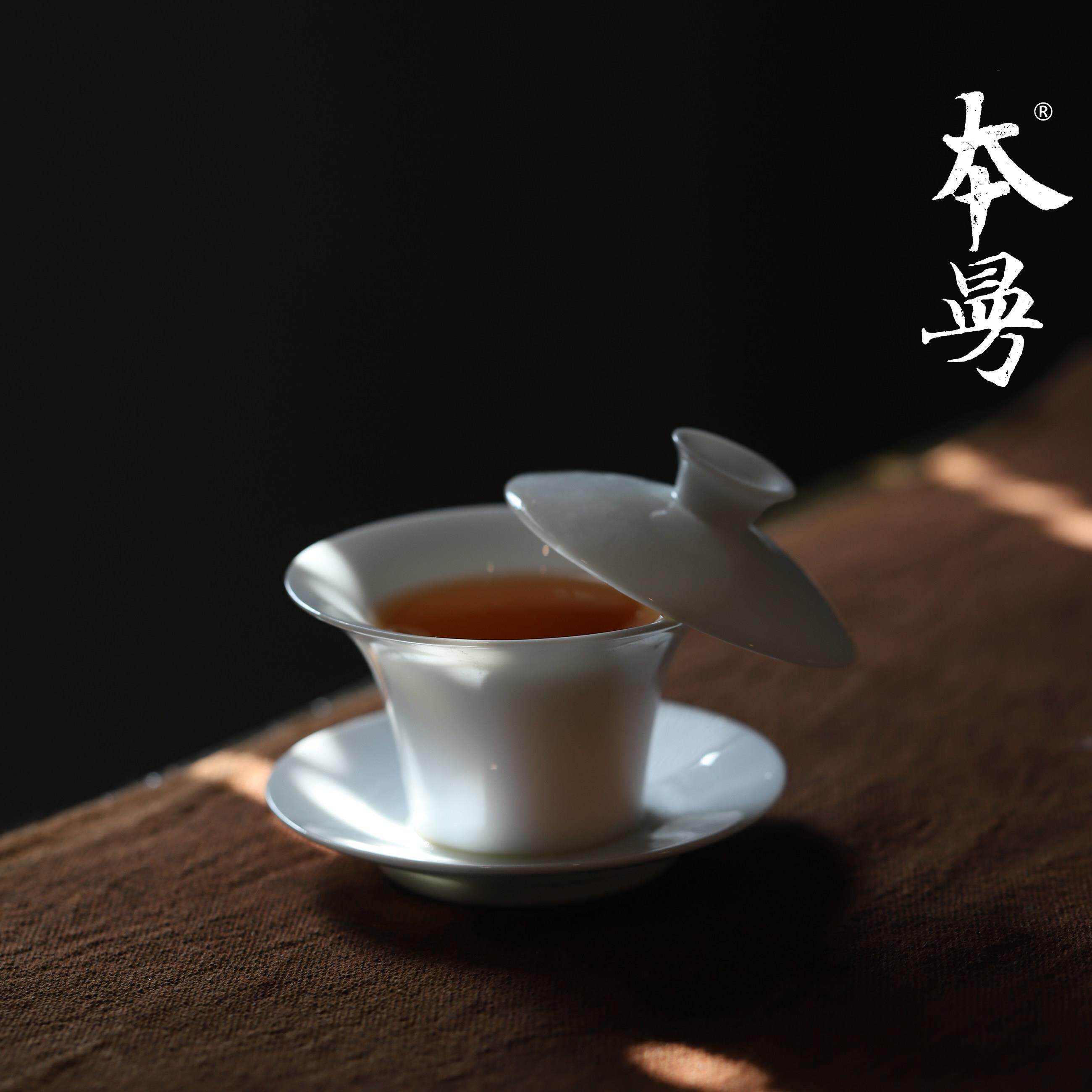 本曼山房迷你三才马蹄盖碗90年代中国白德化白瓷可悬停茶碗茶器