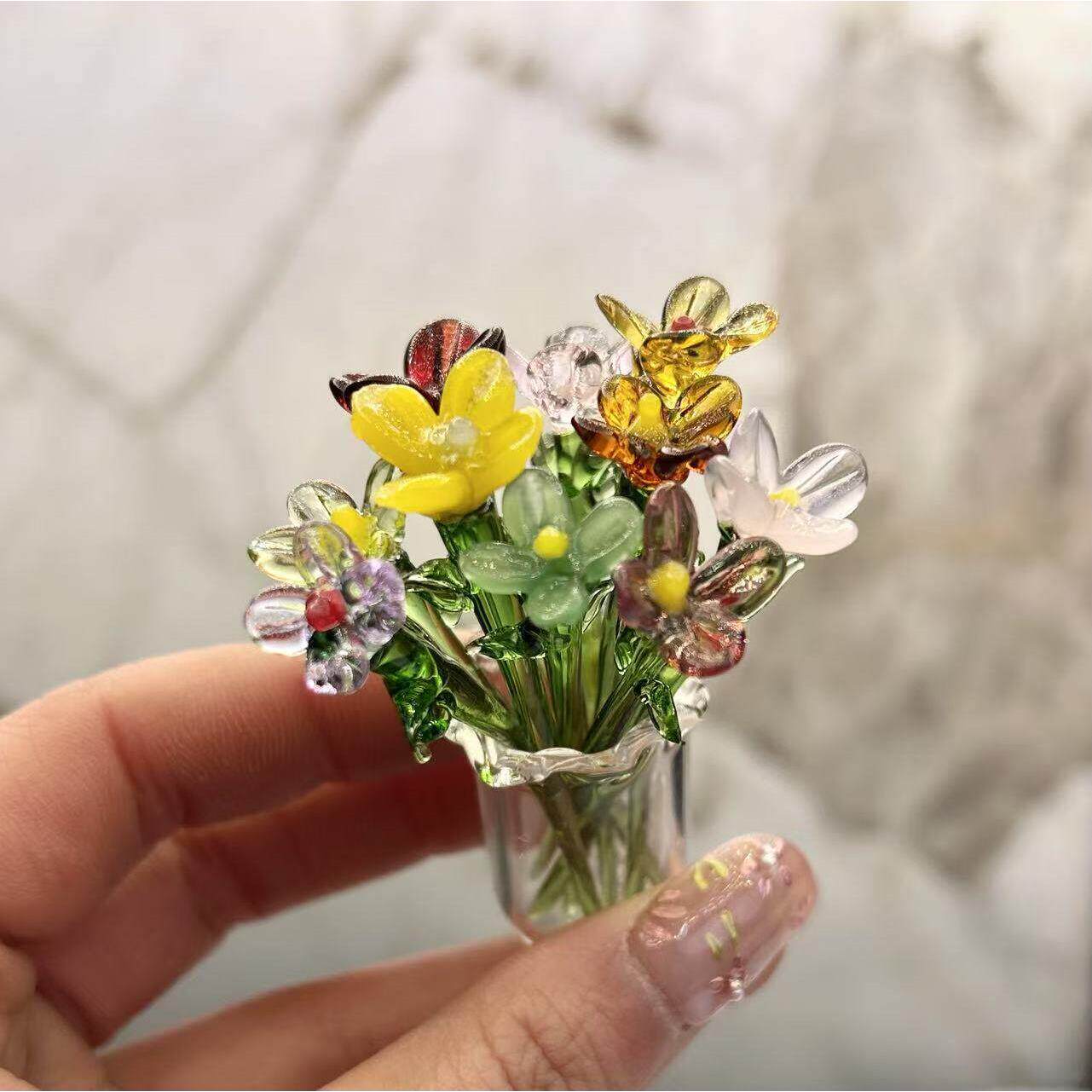 琉璃小花花束玻璃花进口料盆栽小花瓶马蹄莲郁金香仿真花节日礼品