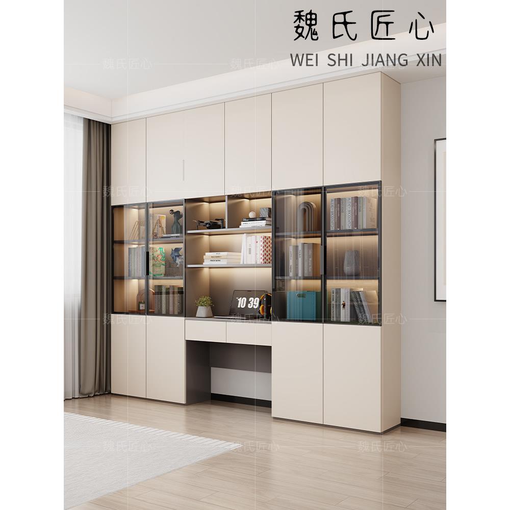 书柜书桌一体满墙书架卧室组合柜书房电脑桌客厅学习桌实木办公桌