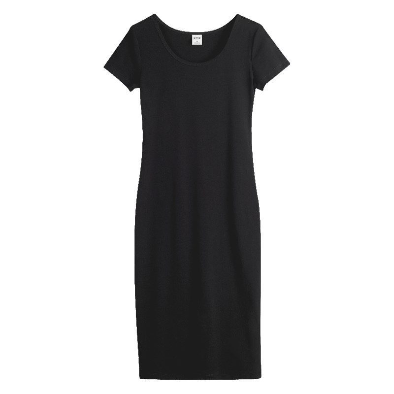 黑色短袖连衣裙女中长款夏季新款圆领修身收腰气质打底内搭一步裙,女装/女士精品,连衣裙,淘宝优惠券,粉丝福利购,淘宝优惠卷